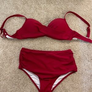 High waisted Red Bikini with Sturdy Top Support